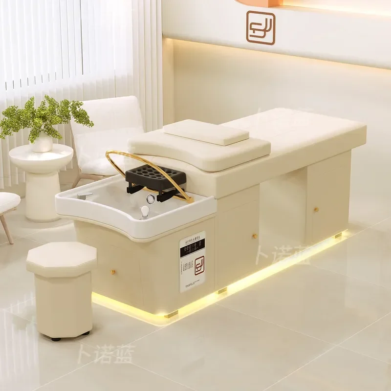 Thai Style Hair Treatment Shampoo Bed with Locker Water Circulation Massage Beauty Head Wash Station for Barber Shop