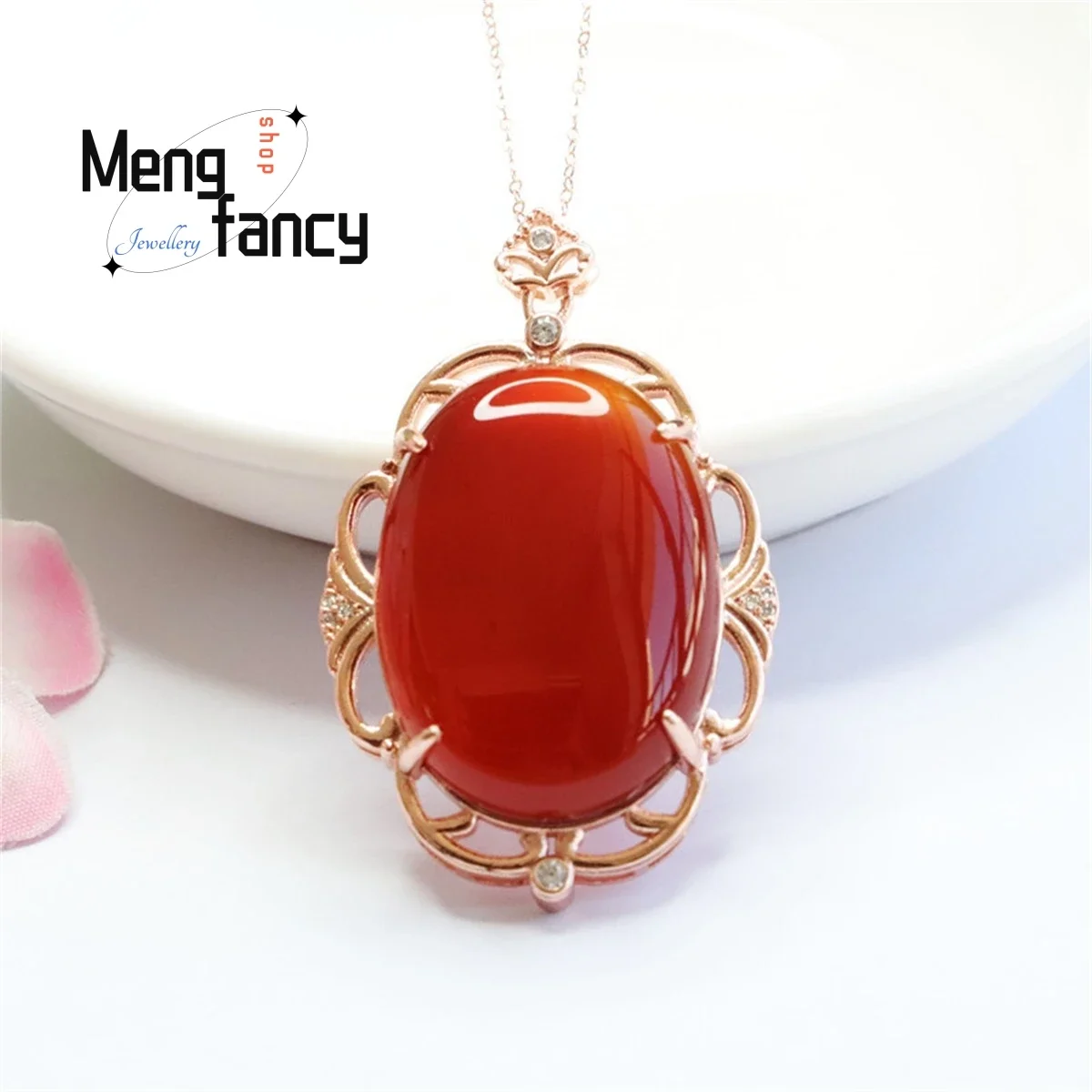 

Natural Red Agate Chalcedony Pigeon Egg Rose Gold Necklace Simple Generous Personalized Fashion Elegant Versatile Women Jewelry