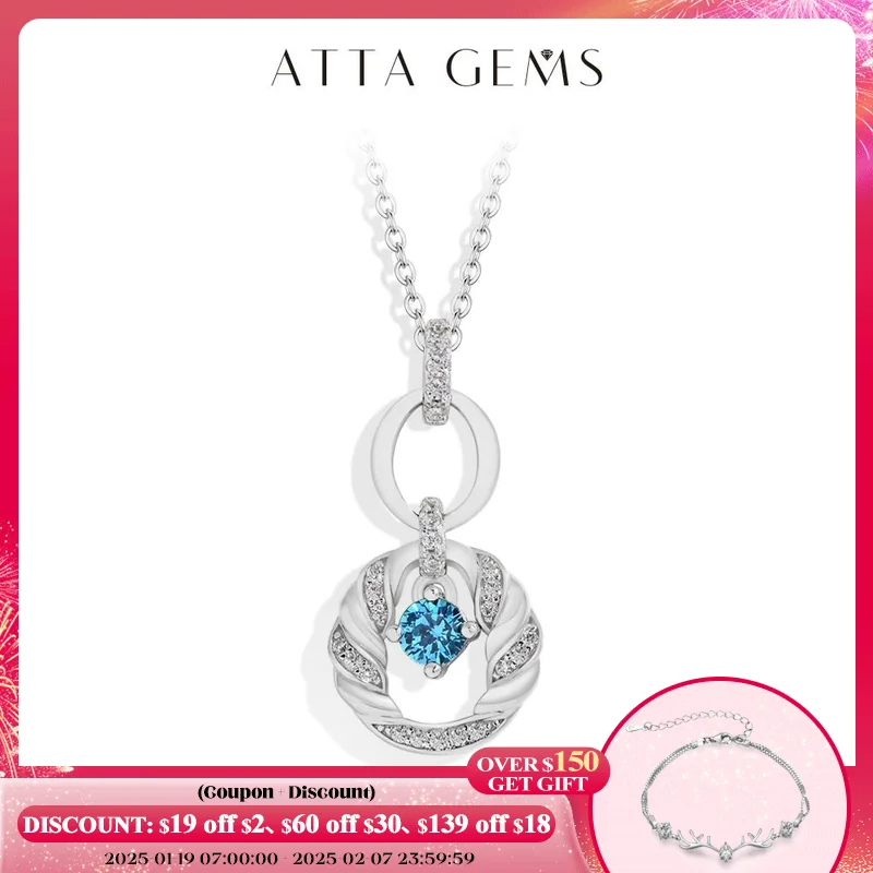 

ATTAGEMS Elegant Moissanite Necklace for Women Created Blue Zircon Round Cut 4mm Pendant S925 Silver Wedding Party Birthday Gift