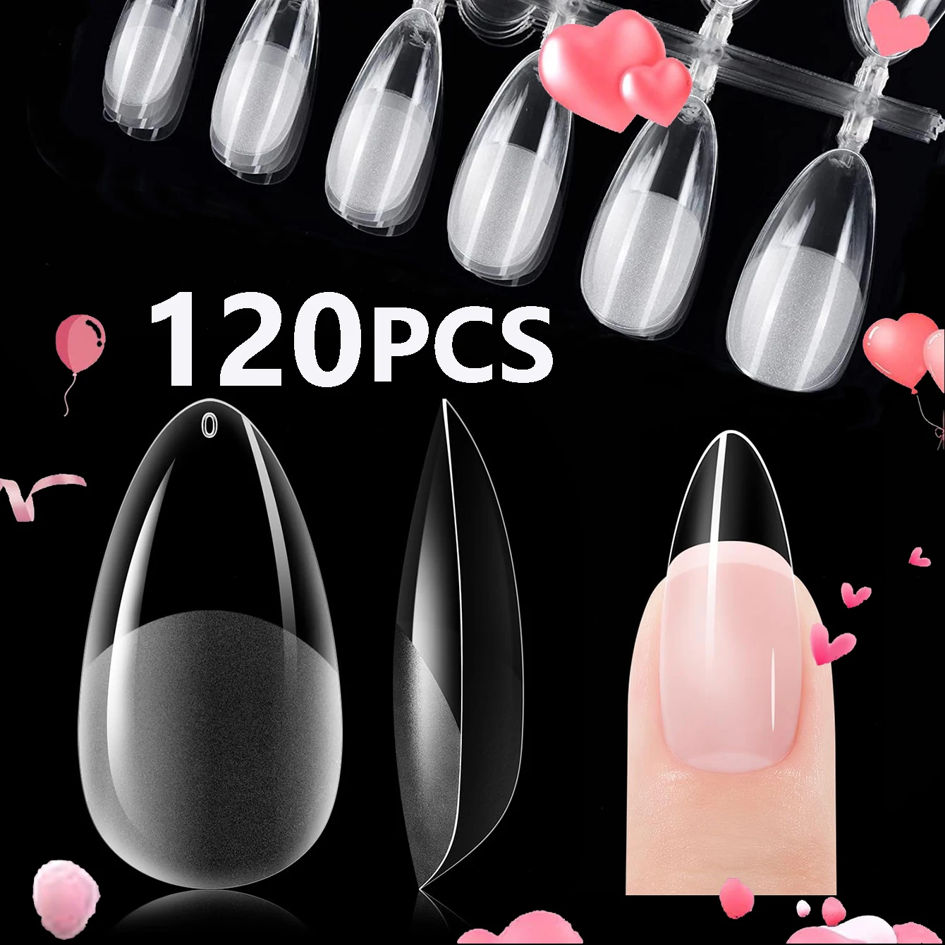 120 Stück kurze, mandelförmige, halbmattierte Kunstnägel – perfekt für Nageldesign und Nagelverlängerungen im Salon, ideal für Dates und den Alltag – Detail 7