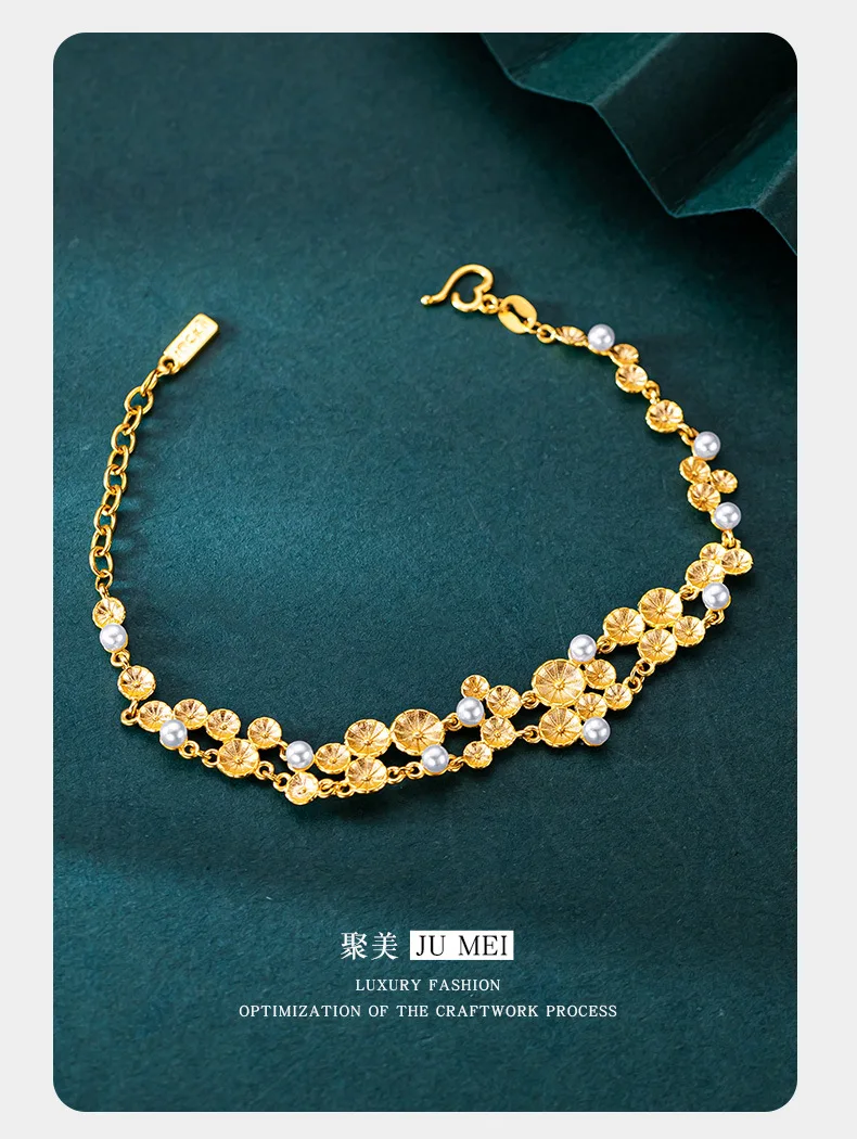 9999 24K real gold niche design sense Monet Garden Water Lily Bracelet Oriental Aesthetic New Chinese  Pearl Lotus Bracelet