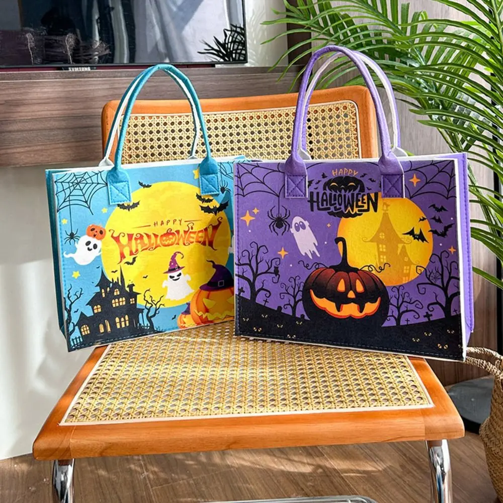 

Large Capacity Halloween Felt Handbag Candy Bag Fabric Trick or Treat Bag Tote Bag Mommy Bag Pumpkin Storage Bag Party Supplies