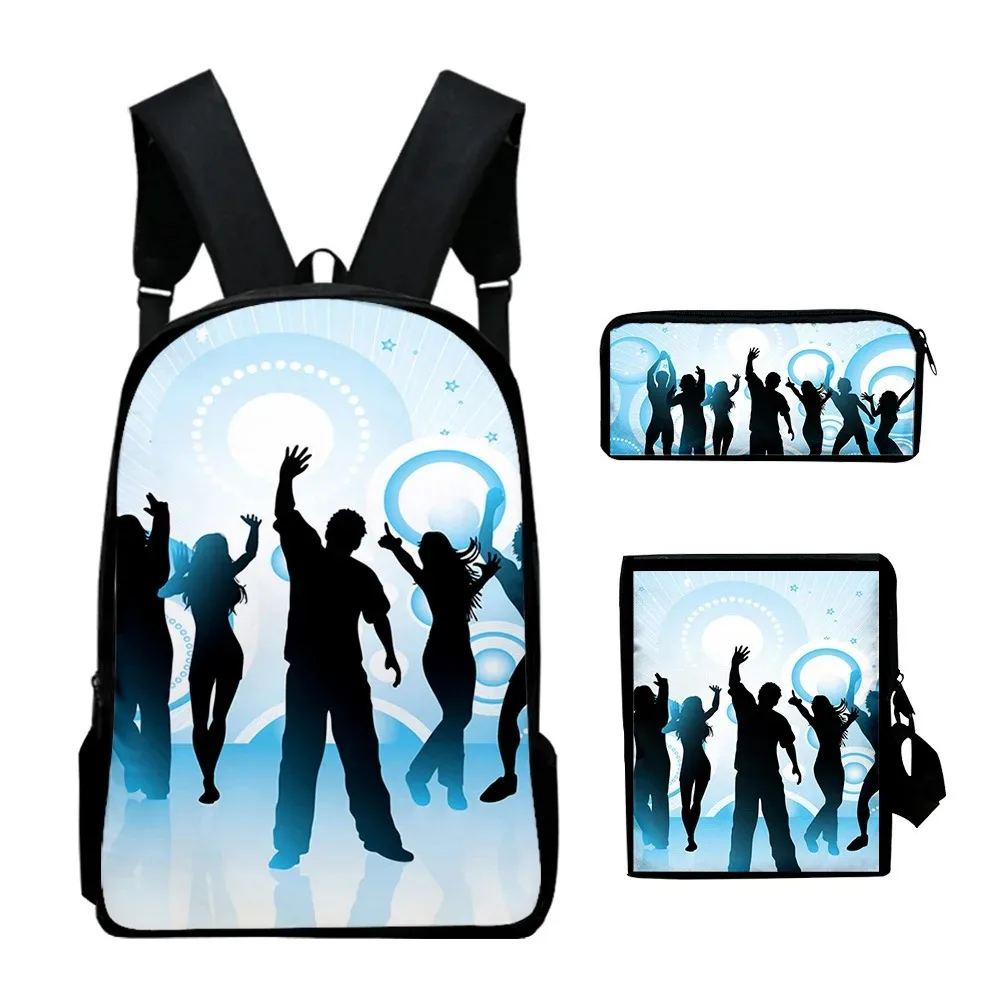 Harajuku Popular Shadow Dance 3D Print School Bags,Student Backpack Laptop Backpack,Tilt Shoulder Bag,Pencil Case,3Pcs per Set