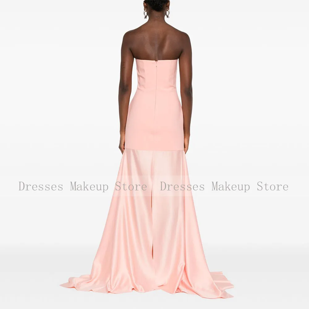 Customized Women's Wedding Guest Dresses Light Orange Mermaid Formal Party Gowns Back Slit Strapless Simple Evening Dress Long image 2