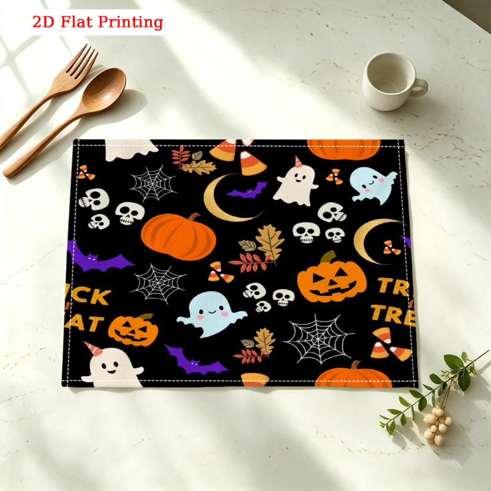 1pc Halloween Placemat Black Pumpkin Ghost Skull Spiderweb Table Mat Kitchen Dining Decor Party Use 30x40cm