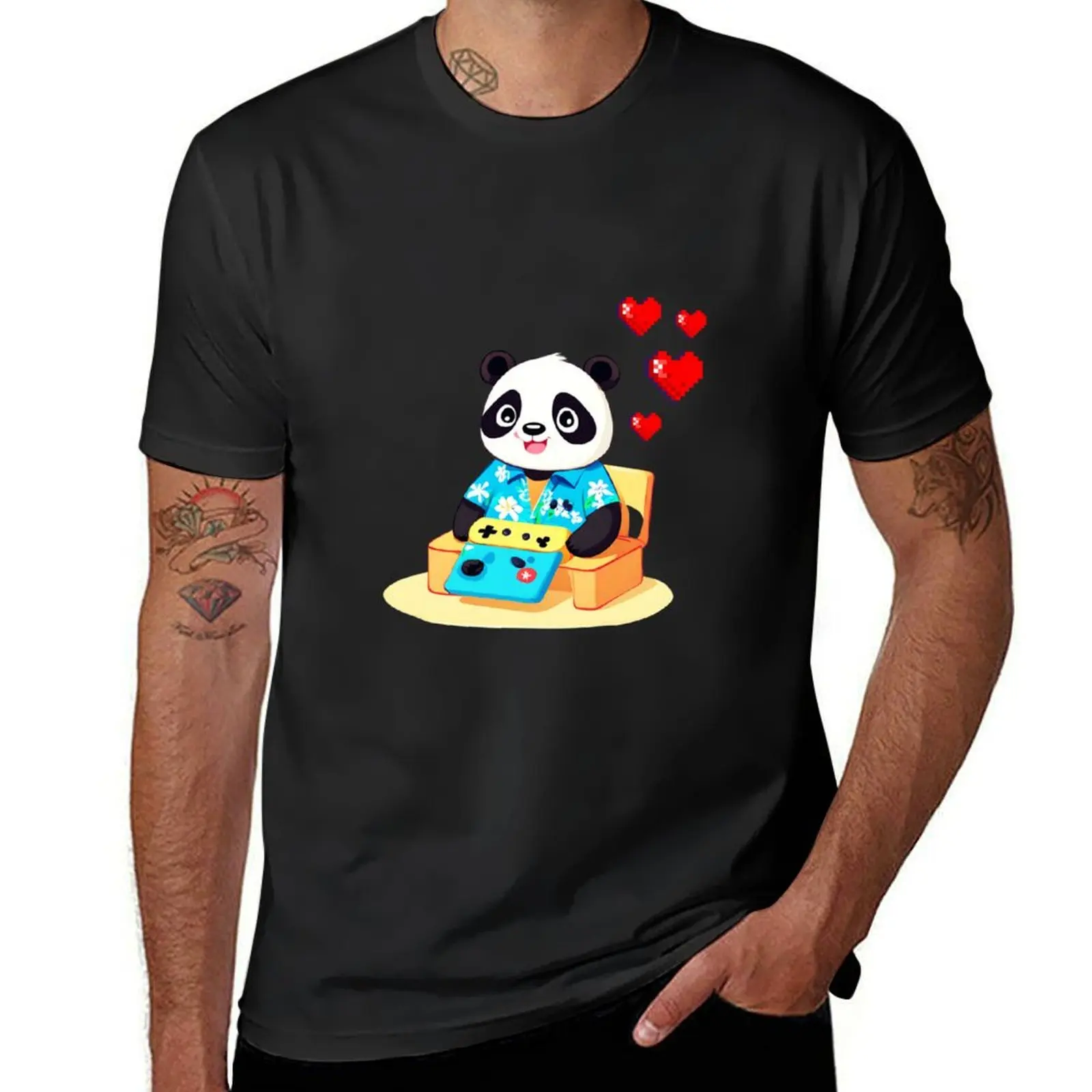 

Panda Gamer T-Shirt valentines clothes basketball graphic tees custom t shirt cotton t shirt men
