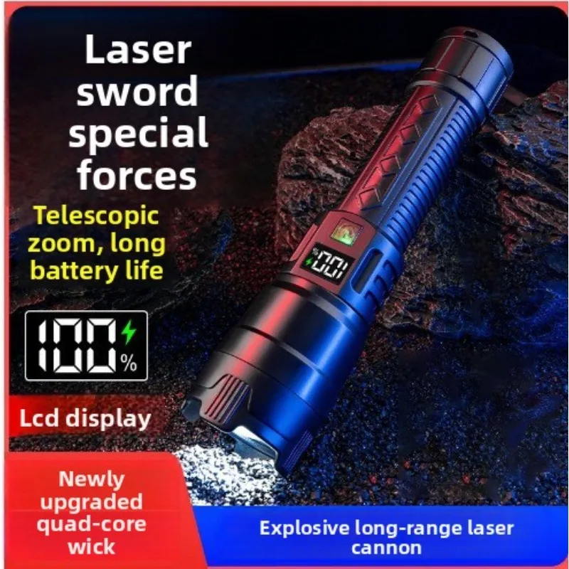 Rechargeable Digital Electric Flashlight High-Intensity Multi-Function Outdoor Floodlight with Telescopic Zoom Handheld Long