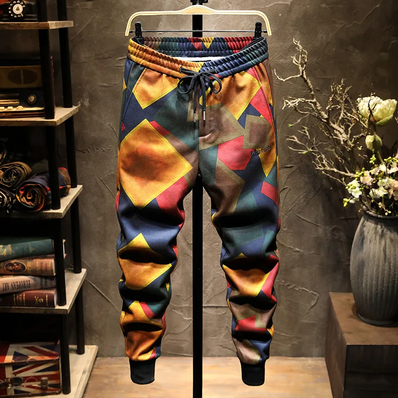 2024Autumn and Winter Casual Pants Men's Affordable Luxury Fashion Trendy Contrast Color Geometric Printed High-End Sports Pants