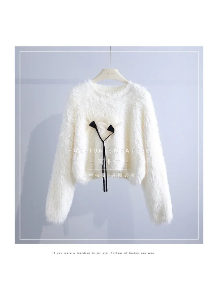 Retro and Fashionable Imitation Mink Sweater for Women in Autumn Winter New Loose Outerwear Soft and Glutinous Sweater Short Top