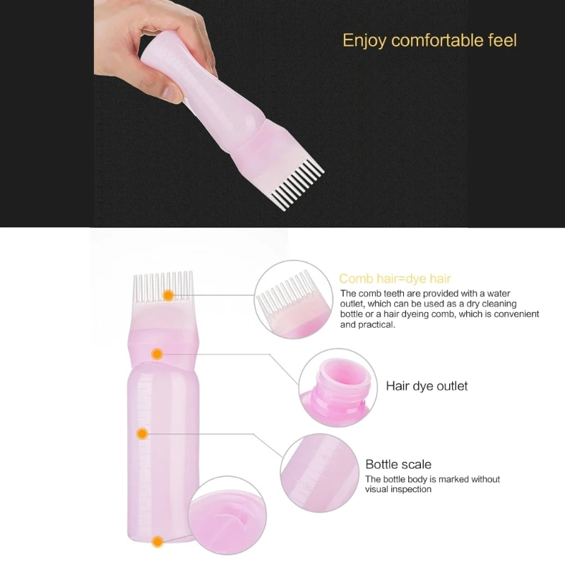 Root Comb Applicator Bottle Refillable Container for Salon Easy to Squeeze Bottles for Hair Dye Bottle with Brush