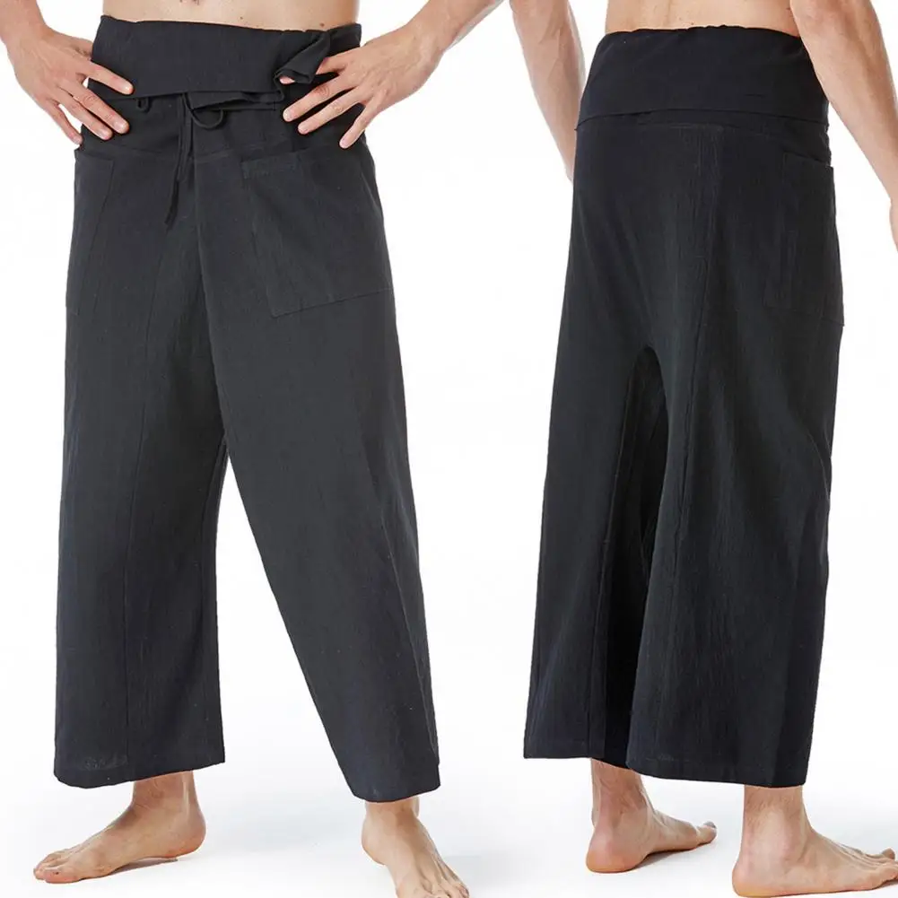 Stylish  Harem Pants Breathable Loose Fitted Men Thai Fisherman Trousers Summer Flax Martial Arts Pants Fitness Wear