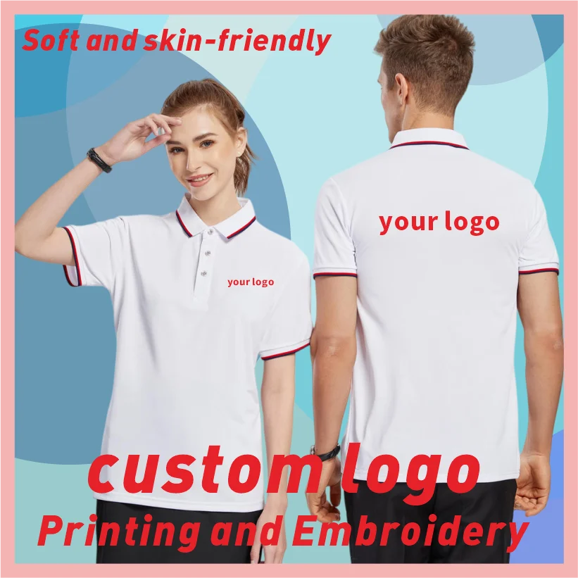 

Multi colored straight tube casual T-shirt, polo shirt, printed logo, customized summer short sleeved men's and women's work clo