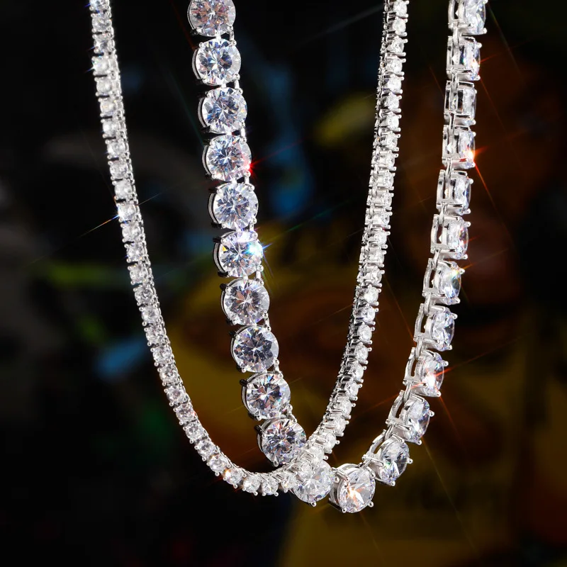 S925 Sterling Silver 1 Row CZ Stone Tennis Chain  Necklaces Women Men Hip Hop Bling Ice Out Rapper Jewelry Gold Color