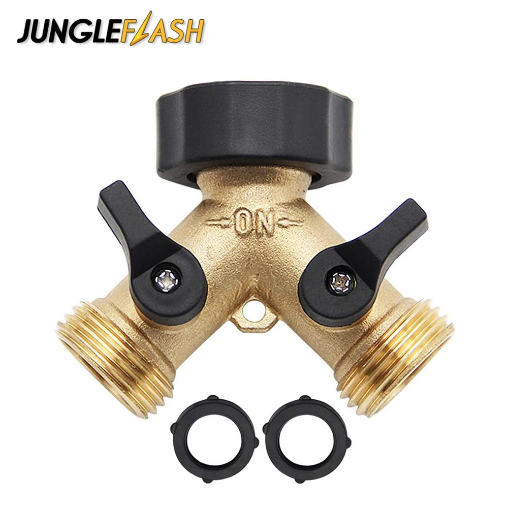 JUNGLEFLASH 2 Way Garden Y Hose Splitter Brass 3/4