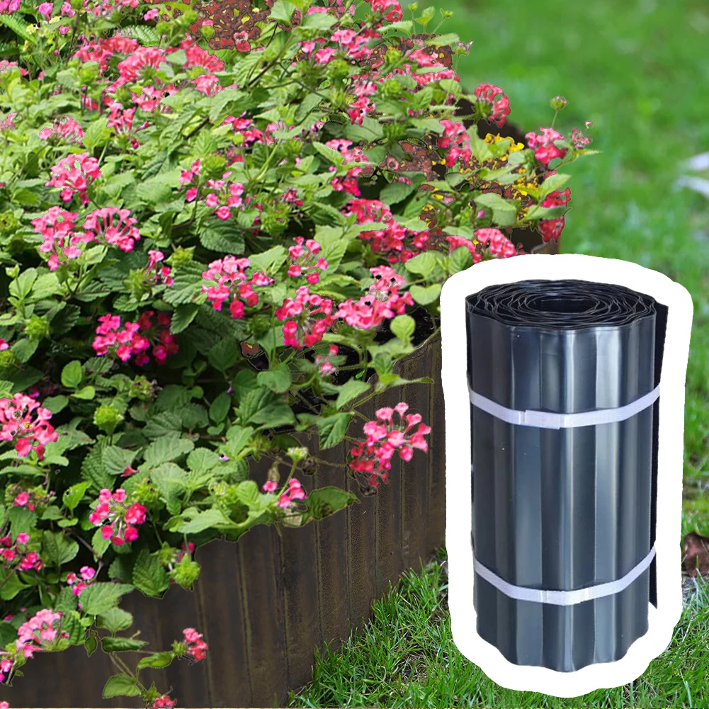 1Roll Fence 6Pack 20FT Landscape Edging Flexible Metal Garden Border Galvanized Steel For Lawn Flower Bed Fence Black Corrugated