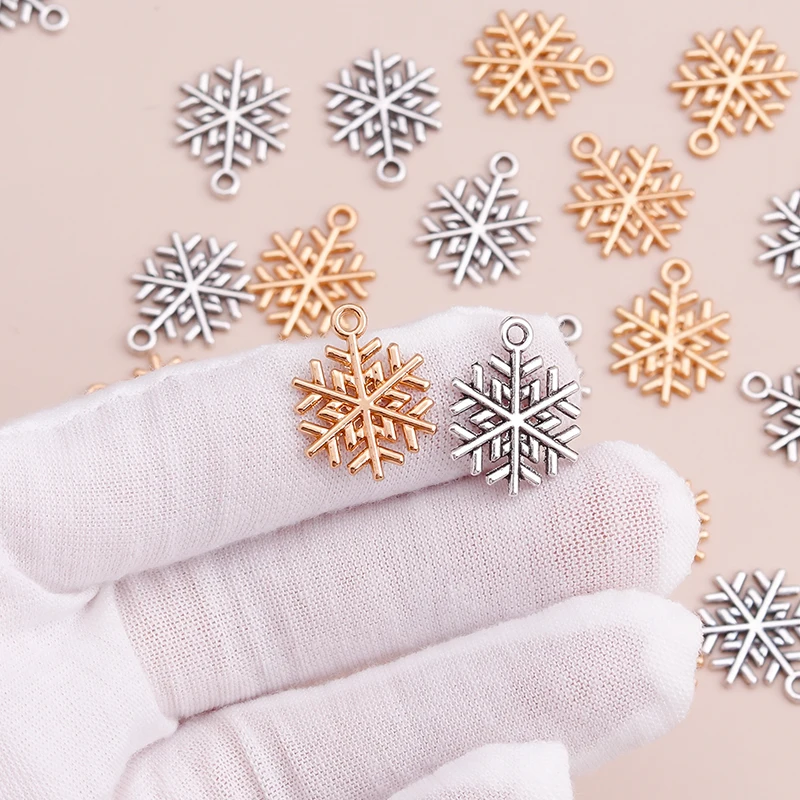20 Stück niedliche gold- und silberfarbene Schneeflocken-Anhänger aus Legierung für die Schmuckherstellung, Halsketten, Ohrringe, Armbänder, DIY-Bastelbedarf – Detail 2
