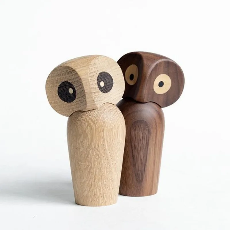 

12cm Wood Owl Sculpture Ornament Gift Creative Home Decoration Crafts Decor Statue Modern Miniature Figurines Birthday Gift