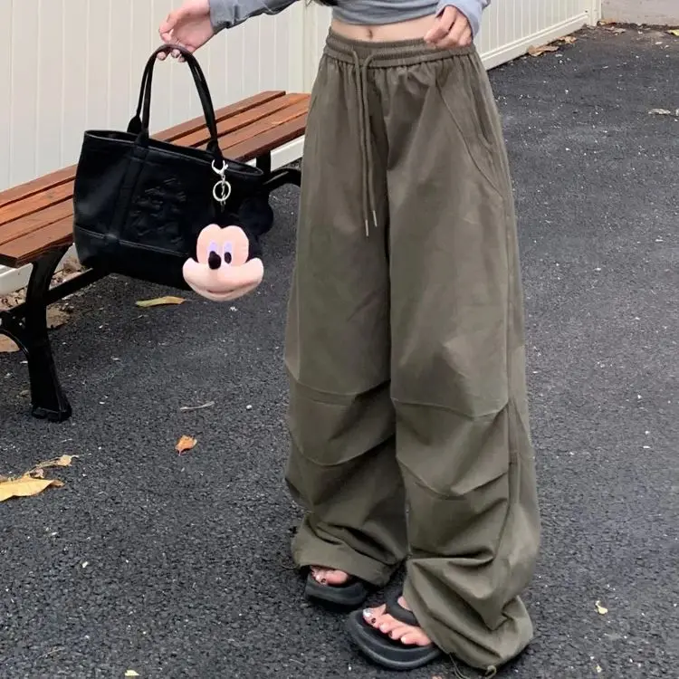 

American retro overalls for women autumn high waist small size casual pants straight loose wide leg pants y