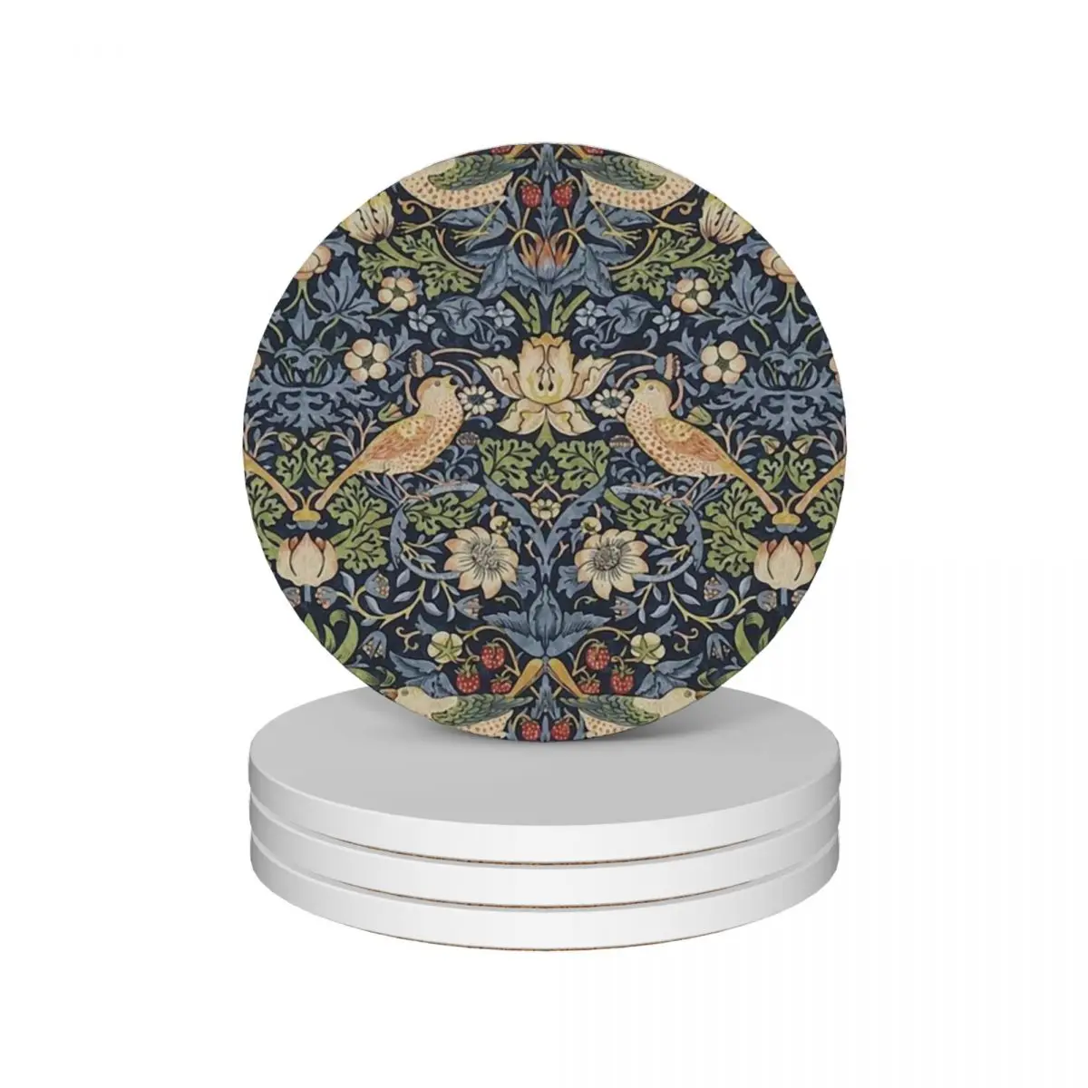 

William Morris Strawberry Thief pattern Ceramic Coasters (Set of 4) for coffee mugs cup pads Coasters