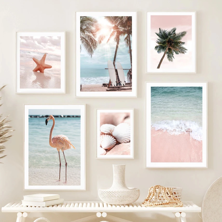 Beach Scenery Picture Canvas Painting Wall Art Seascape Coconut Tree Landscape Poster and Print Modern Home Living Room Decor