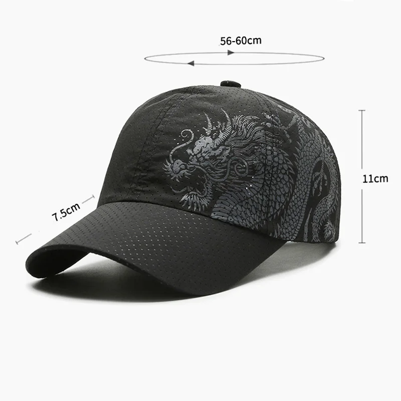 Men Women Summer China Dragon Printing Hole Thin Baseball Cap Sport Quick Drying Sunscreen Running Curved Brim Mesh Sun Hat B29