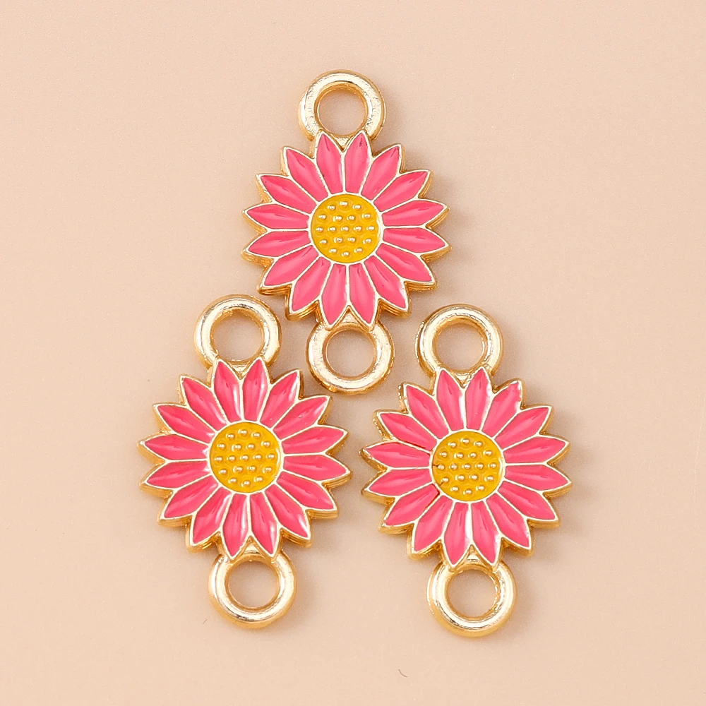Leslie 10 Stück 13*21mm Emaille-Gänseblümchen-Anhänger mit Doppelloch für Schmuckherstellung, Blumen-Ohrringe, Armbänder, Halsketten, DIY – Detail 11