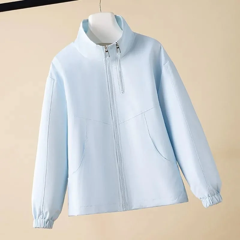 

Stand-UP Collar Jacket Women's 2025 New Spring Autumn Coat Double Zipper Outwear Short Casual Jacket Fashion Ladies Outcoat Tops