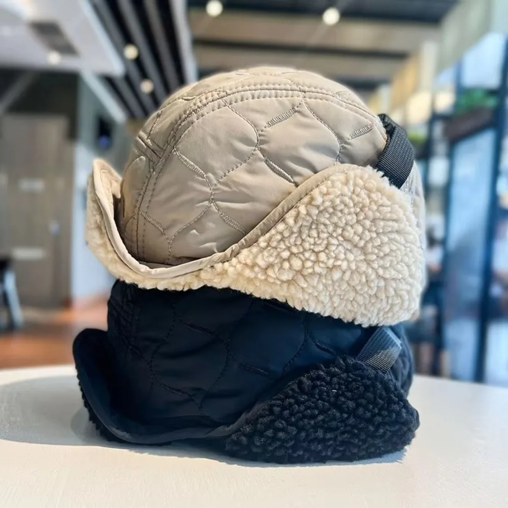 Casual Thickened Lamb Wool Bomber Hats Ear Protection Warm Lei Feng Hat Double-sided Winter Cap Men and Women