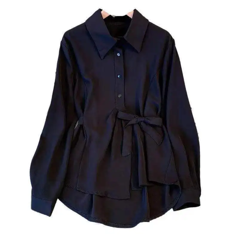 Moda coreana colletto rovesciato camicia con bottoni allacciati 2022 autunno abbigliamento donna camicetta allentata a maniche lunghe tinta unita tutto-fiammifero