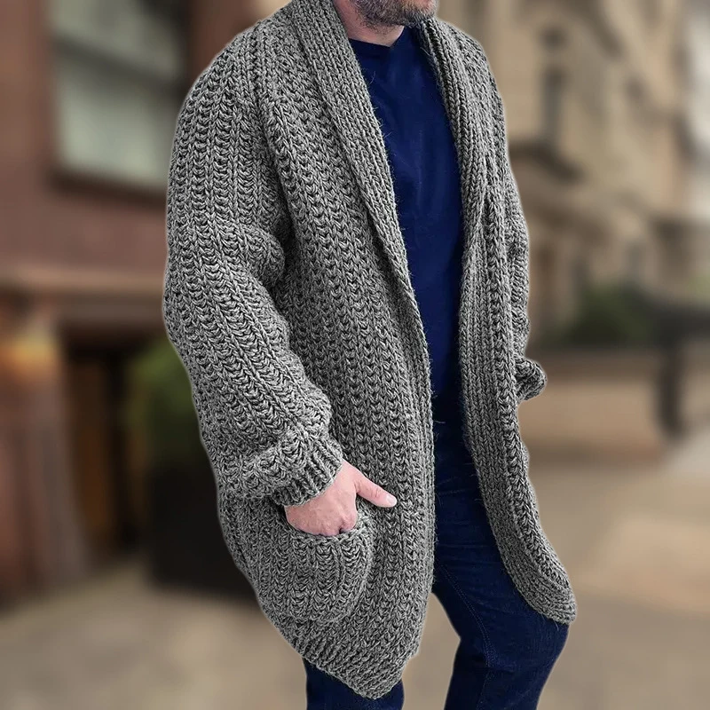 Vintage Loose Solid Color Knitted Cardigans For Mens Autumn Winter Outdoor Casual Men Sweatercoats Fashion Knitted Long Jacket