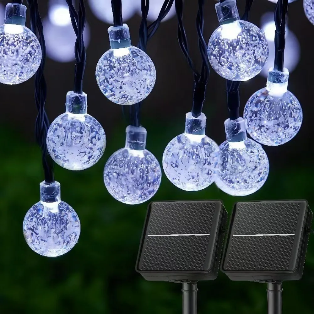 12m長のソーラークリスタルボールストリングライト、8つのモード、防水設計、LEDストリングライト、ソーラー式、100個のLEDライト