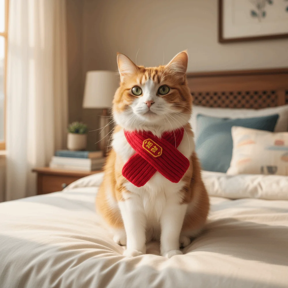 2026 New Year Warm Cat Knitted Scarf Red Color Cute Pet Neck Scarf Blessing New Year Dog Scarf Pet Show