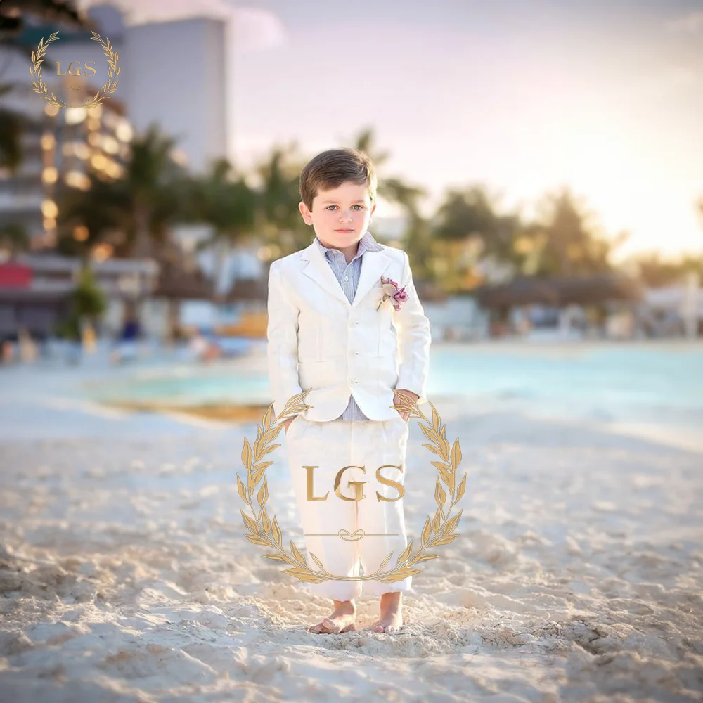 Beige Boys Suit 2 Piece Suit - Linen Blazer + Pants - Perfect for Beach Vacations, Shoreline Soirees