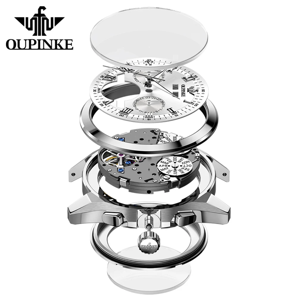 Мужские часы OUPINKE 3281, роскошные полностью автоматические механические часы с маховиком ﻿   Водонепроницаемые часы с датой недели 50 м для мужчин, подарочная коробка