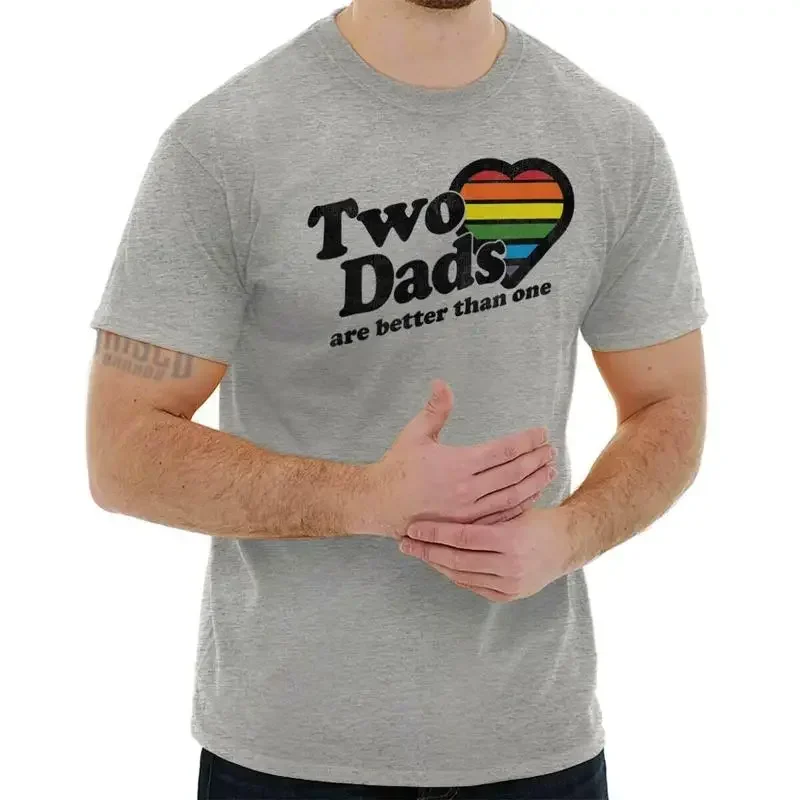 

Two Dads Gay LGBTQ Adoption Fathers Gift Mens Casual Crewneck T Shirts Tees