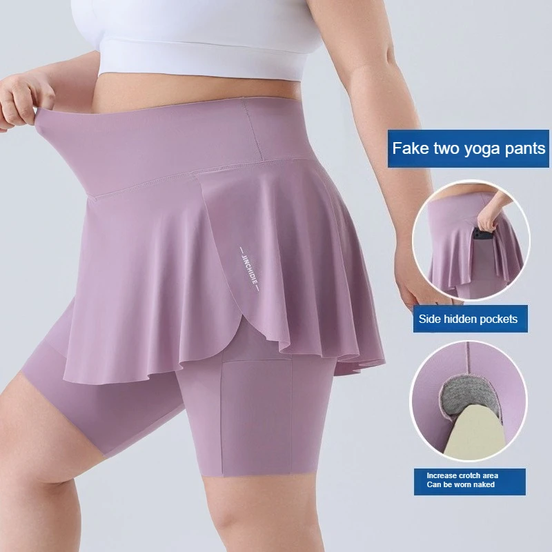 

Шорты для йоги больших размеров, женская юбка из двух частей с высокой талией и карманами, встроенные шорты для теннисной тренировки, курортная одежда