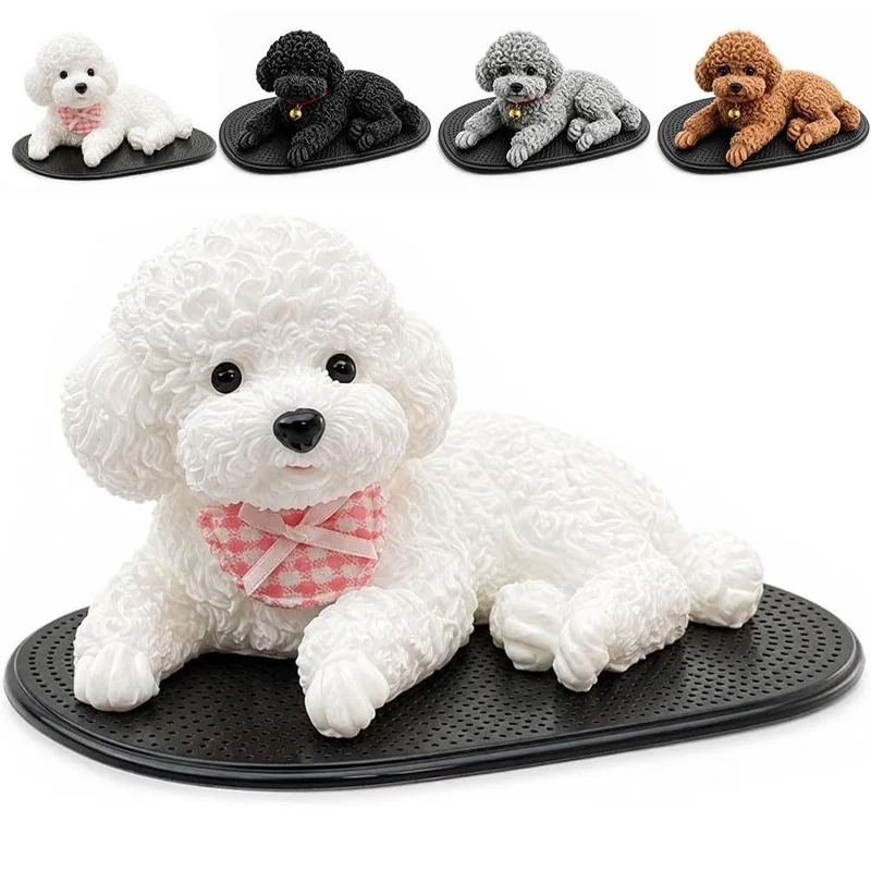 Simulated Lying Posture Teddy Dog Ornament Cute Little Dog Silicone Model Soft Squeeze Toy For Car Interior Car Accessories Gift