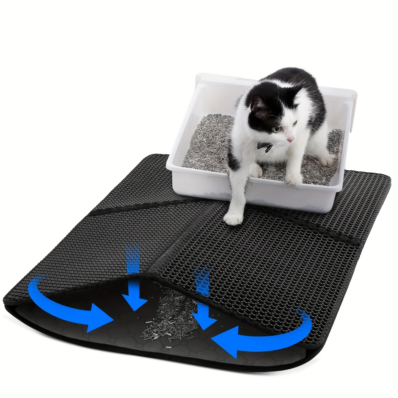 Cat Litter Mat Cat Litter Trapping Mat, Honeycomb Double Layer Design, Urine and Water Proof , Scatter Control, Less Waste, Easi