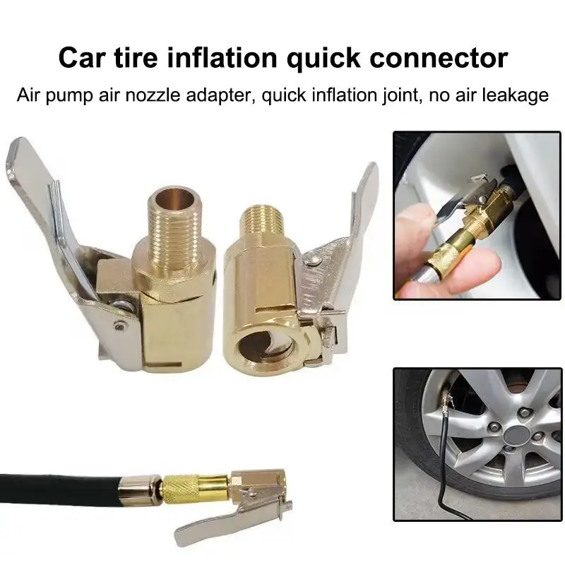 2PCS Brass Locking Nozzle Tire Air Chuck Clip Adapter - Automotive Grade For Efficient Inflation