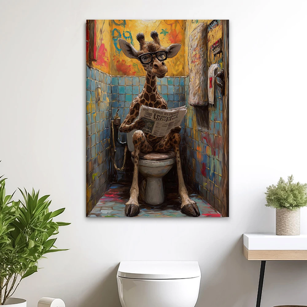 Graffiti Monkey On Toilet Print Monkey Chimpanzee Wall Art Funny Poster Bathroom Print Canvas Painting Home Toilet Decor