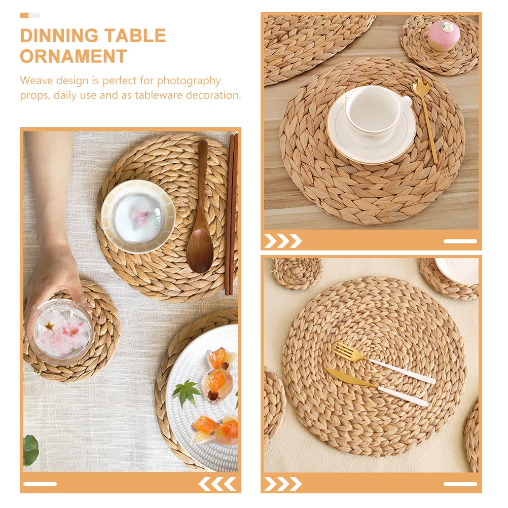 

Household Placemat Pastoral Style High-Grade Woven Round Placemat Heat Insulation Tableware Cushion Decorative Dining Table