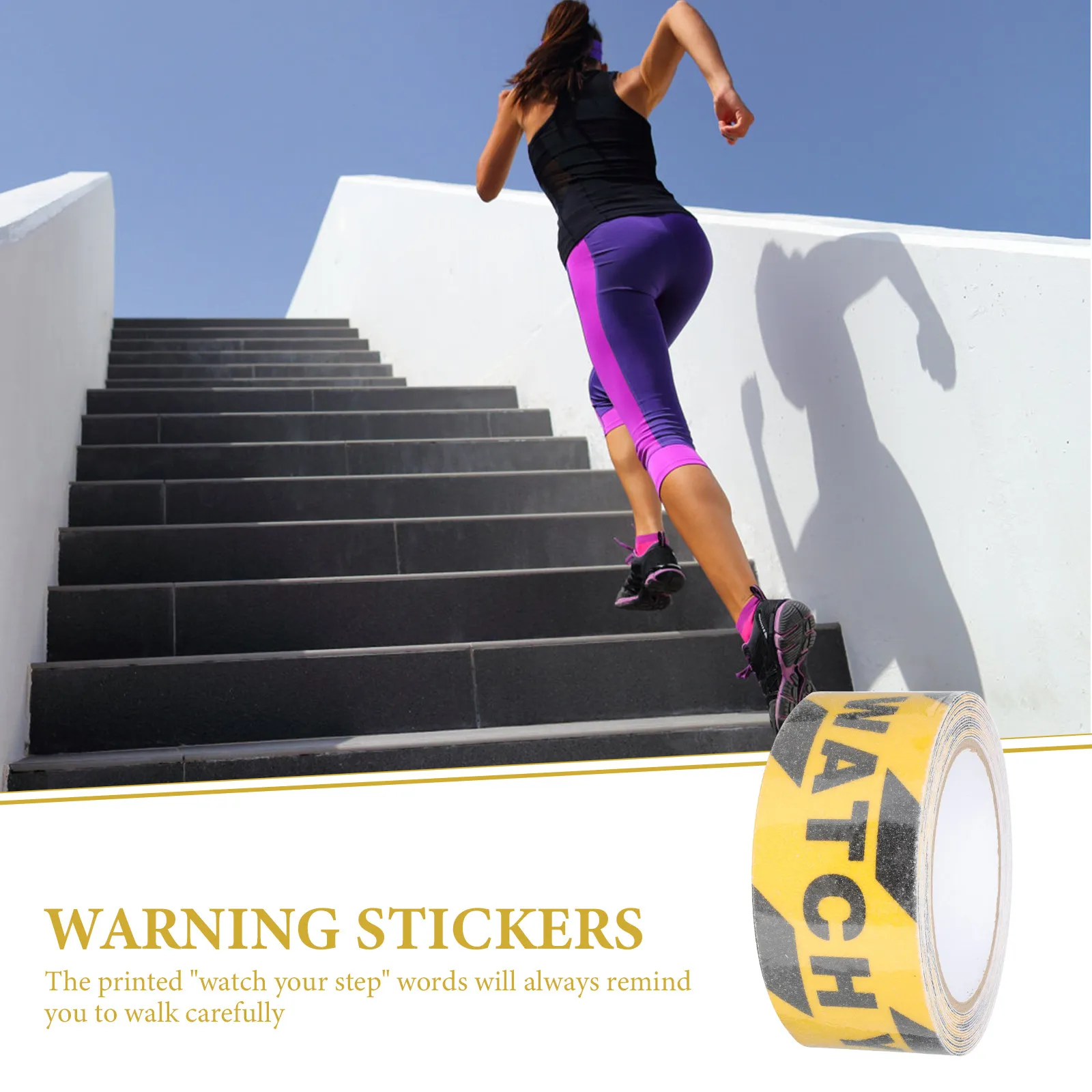 2 Rolls Watch Your Step Anti-Slip Warning Sticker Floor Decal Adhesive Tape for Stairs Platforms Uneven Floors Badminton Courts view 6
