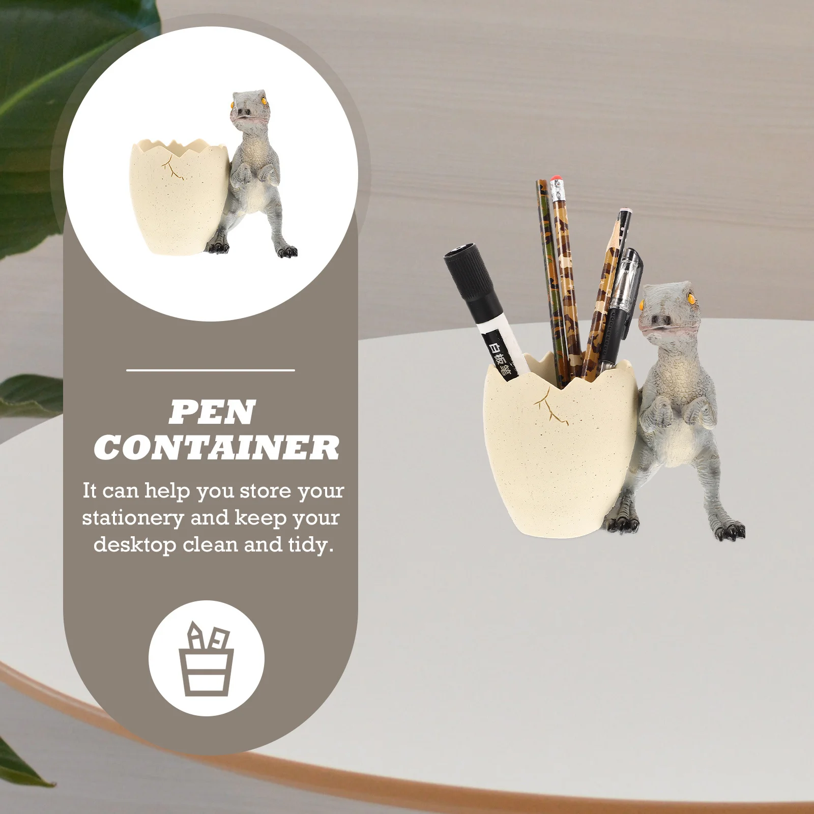 

Resin Dinosaur Pen Holder Cartoon Egg Shape Desktop Storage Shelf Pencil Container Stationery Organizer Pen Holder