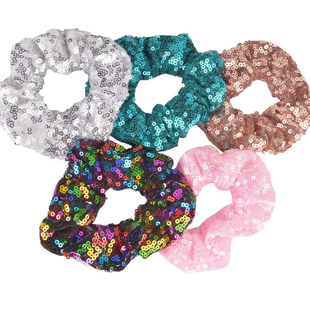

4pcs Sequin Hair Ties Bright Color Hair Ring For Women Minimalist Ponytail Holder Solid Headdress Durable Fashion Chic