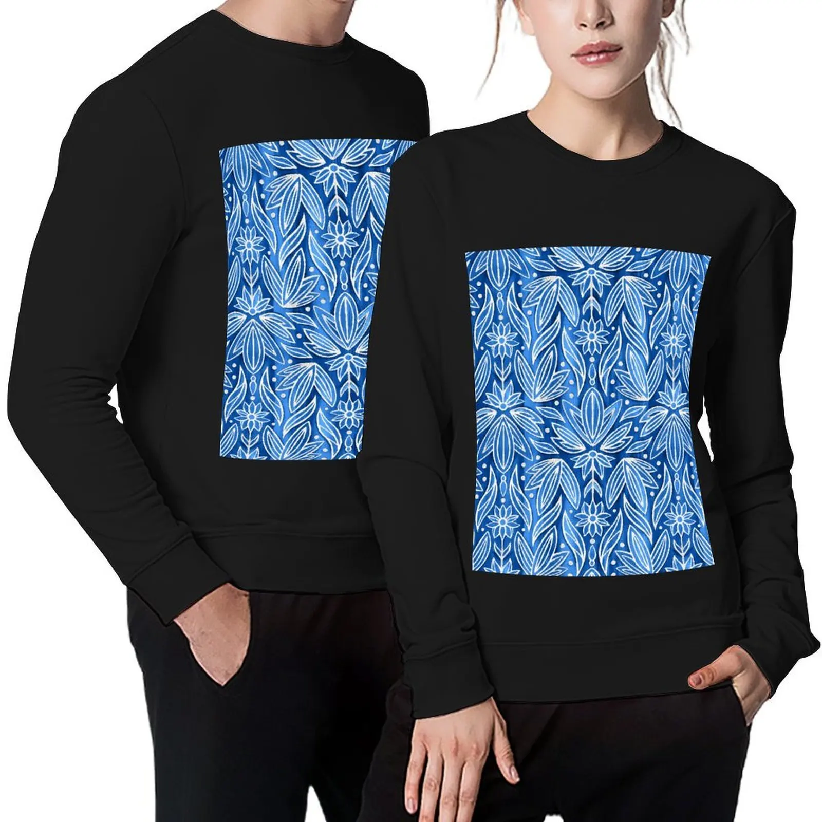 

Rococo Silver Enamel Art Deco on Blue Pullover tracksuit men's autumn clothes men's winter sweater sweatshirts men