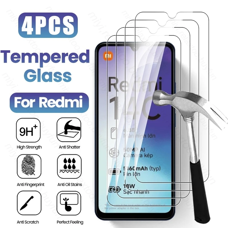 Redmi14C 4G Glas 4Pcs 9H Tempered Glass Screen Protector for  Redmi 14C 13C 12C 10C 9C NFC 4G Protective Glass on Redmy 14C 14 C