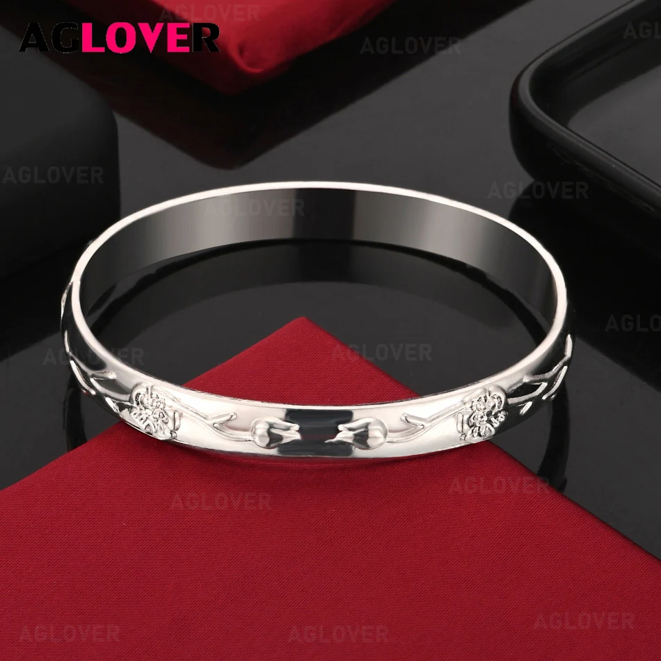 

AGLOVER 925 Sterling Silver Embossed Pattern Bracelet Noble and Versatile Women's Birthday Gift Jewelry