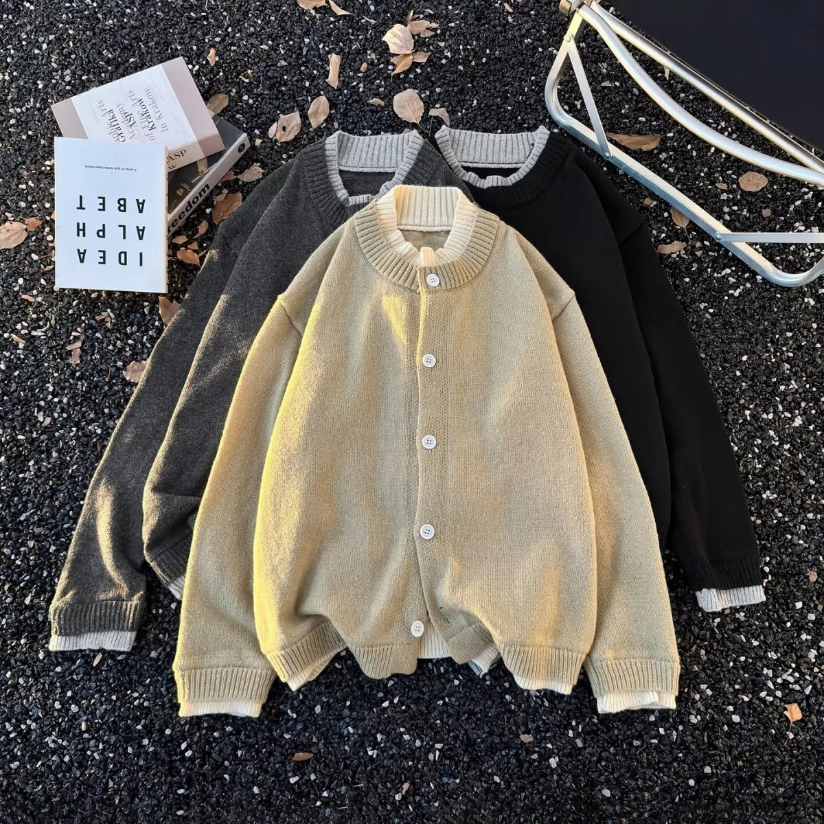 

Повседневный вязаный свитер в американском стиле ретро с v-образным вырезом, мужской цветной открытый кардиган, мягкий полиэстер, зимнее длинное пальто све