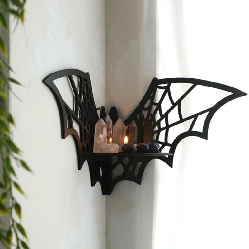 Fledermaus-Eckregale aus Holz, schwimmende Fledermaus-Wand-Eckregale, Gothic-Schmuck, Ausstellungsregal, Halloween, dekoratives Regal für Zuhause