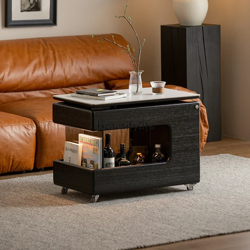 Light luxury solid wood liftable coffee table living room home modern simple mobile side cabinet